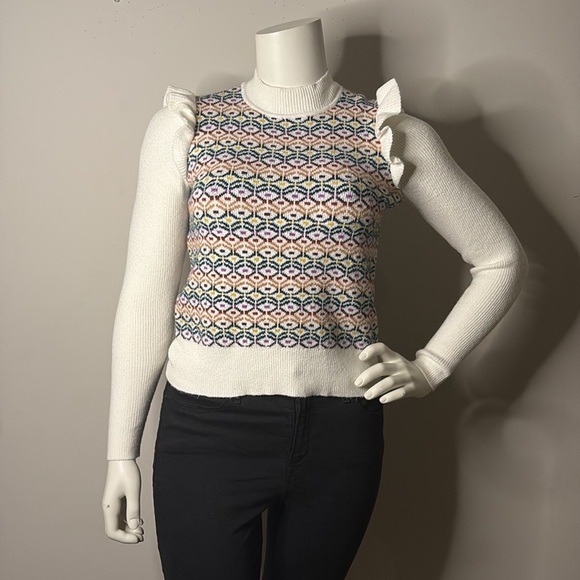 LOFT White Sweater with Multicolor Pattern - Picture 1 of 12